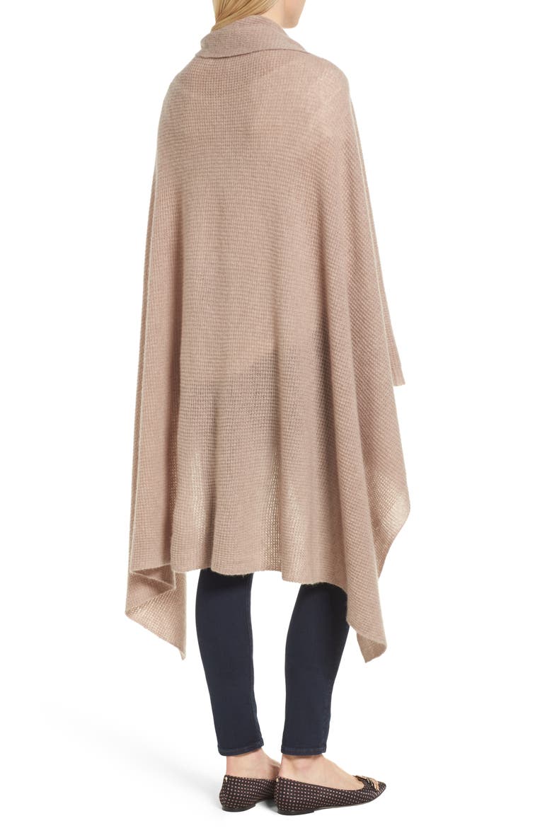 Waffle Knit Cashmere Wrap, Alternate, color, BROWN SOFT HEATHER