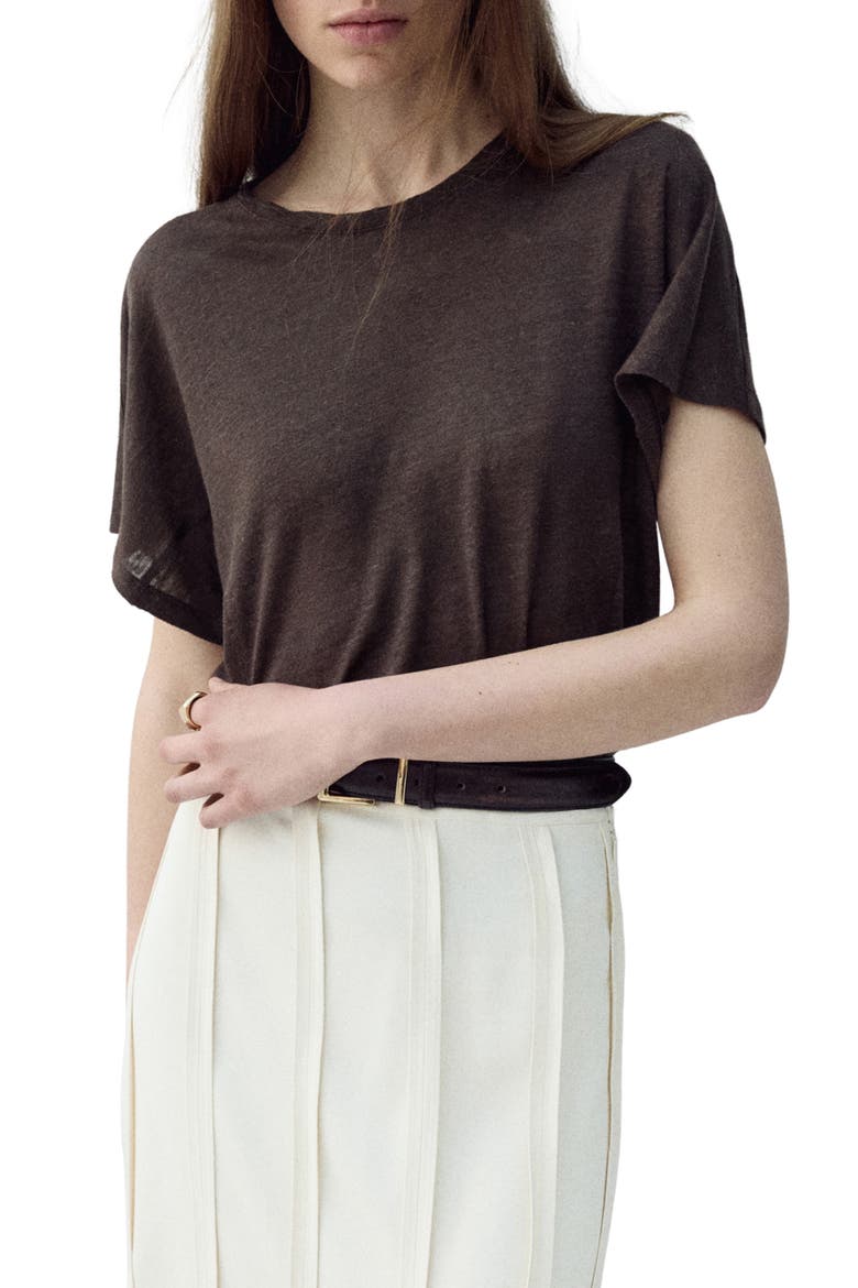 Linen T-Shirt, Main, color, BROWN