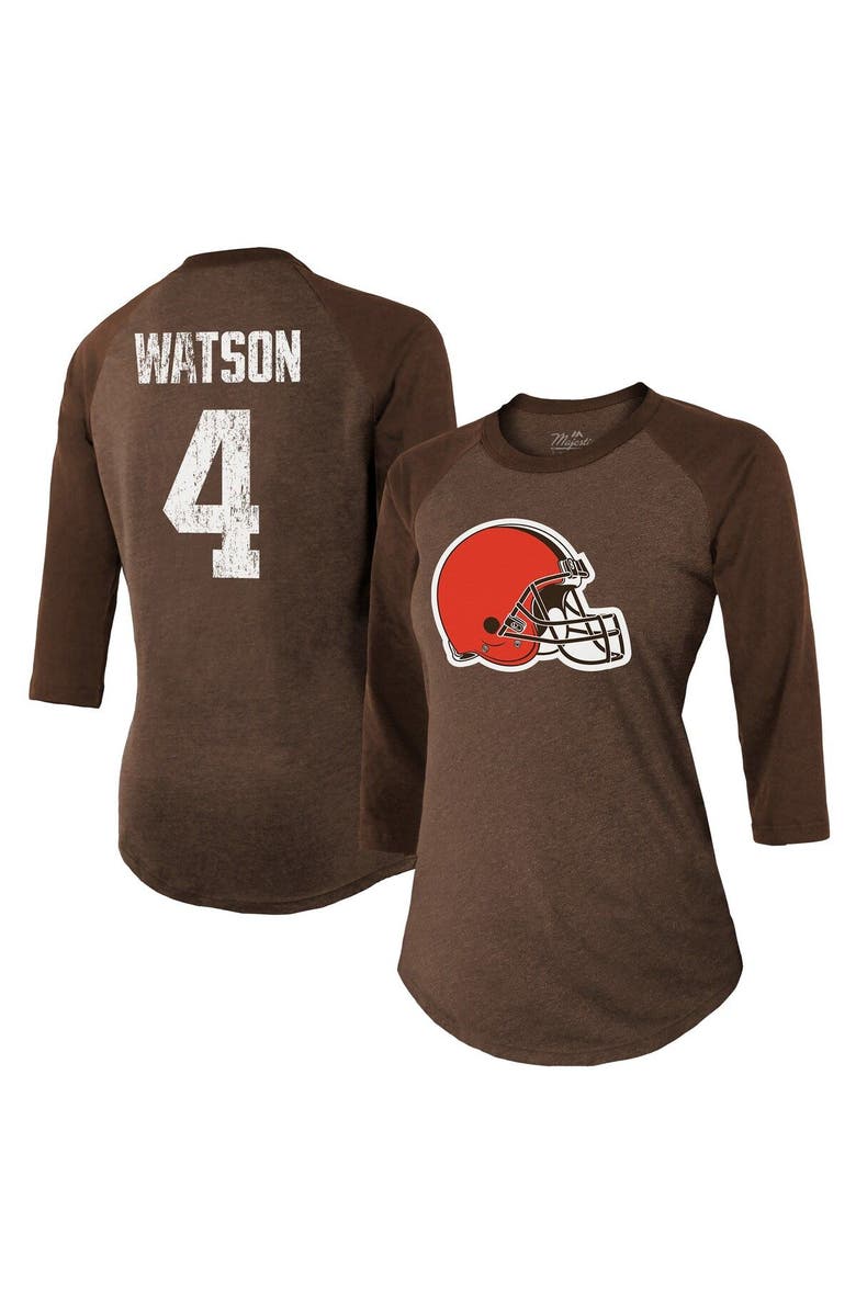 Majestic Threads Women's Majestic Threads Deshaun Watson Brown Cleveland Browns Name & Number Raglan 3/4 Sleeve T-Shirt, Main, color, Brown