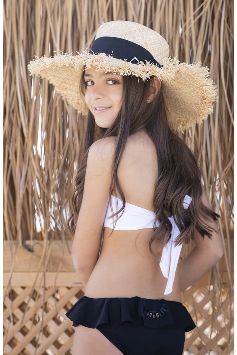 Evil Eye Bandeau Ruffle Two Piece Bikini,Toddler-Little Kid & Big Kid, Alternate, color, White-Black