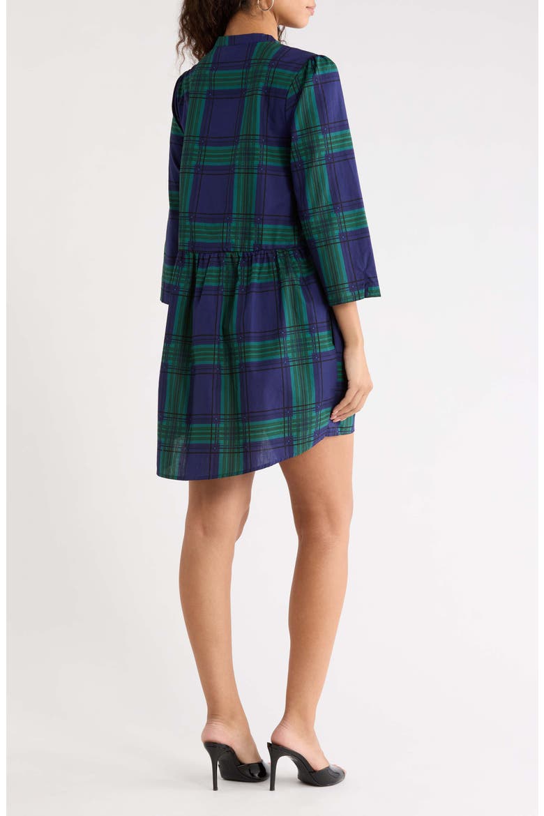 Harrisville Plaid Brie Cotton Button-Up Mini Shirtdress, Alternate, color, NAVY GREEN