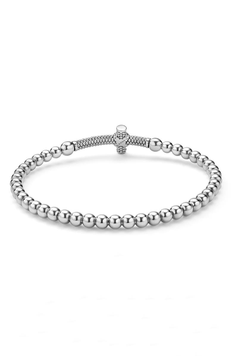 LAGOS Signature Caviar Cross Bead Stretch Bracelet, Alternate, color, Silver