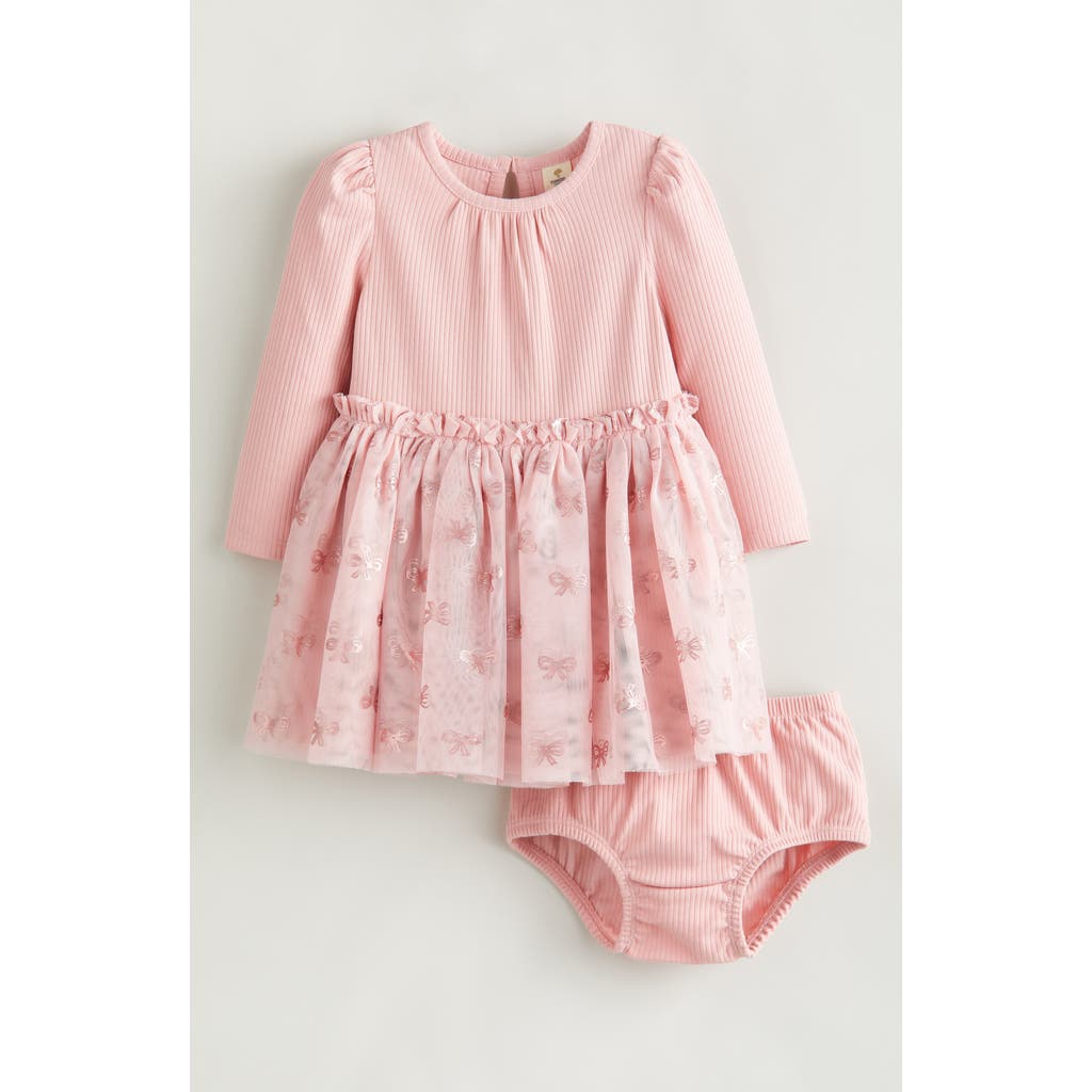 Tucker + Tate Foil Long Sleeve Rib Tutu Party Dress with Bloomers in Pink English- Pink Western Sky
