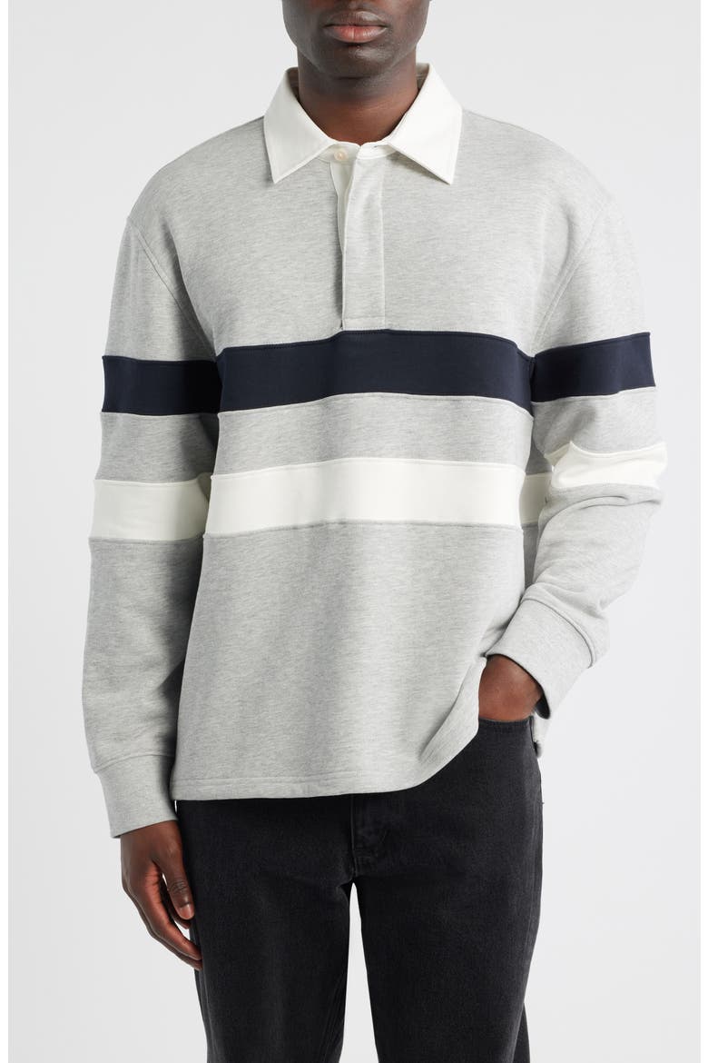 Rowhill Stripe Organic Cotton Rugby Shirt, Main, color, GREY MARL STRIPE
