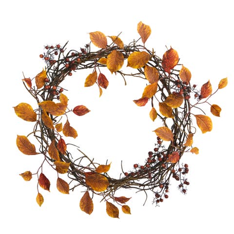 19-in Harvest Leaf, Berries and Twig Artificial Wreath