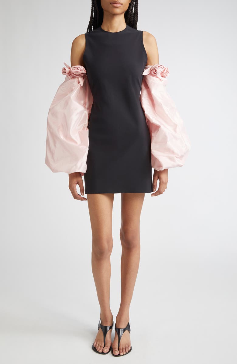 Coperni Jersey Minidress with Detachable Taffeta Sleeves, Main, color, Black-Pink