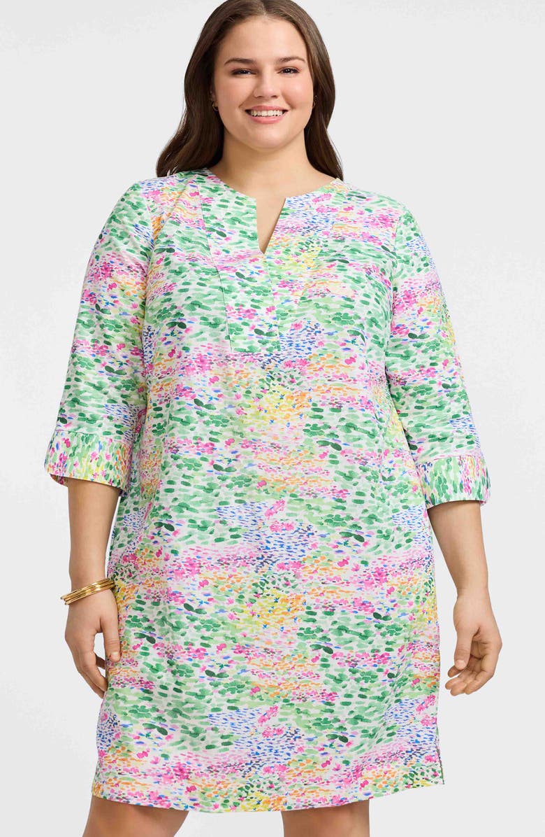 Foxcroft Vena Floral Print Cotton Linen Blend Dress, Alternate, color, 