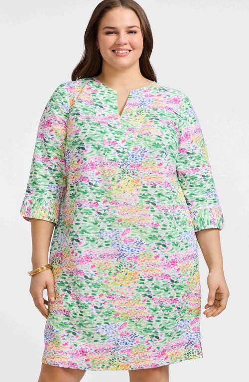 Foxcroft Vena Floral Print Cotton Linen Blend Dress In Ivory Multi
