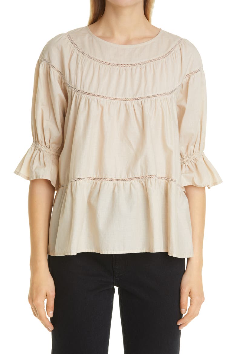 Sol Tiered Cotton Top (Nordstrom Exclusive), Main, color, LIGHT BEIGE