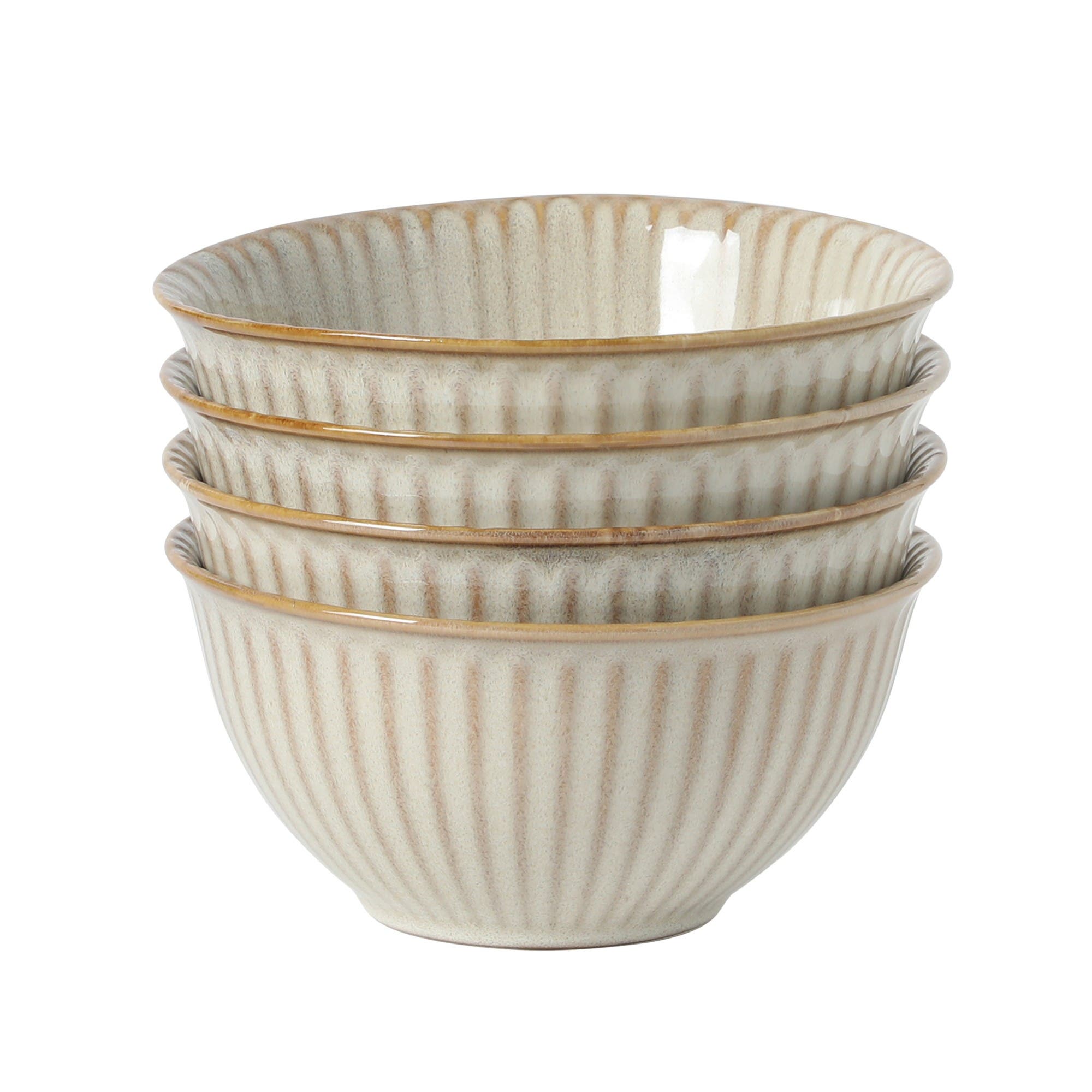 Gibson Elite Bistro Linea Stoneware Reactive Glaze Ribbed Cereal Bowl, Set Of 4 In Neutral