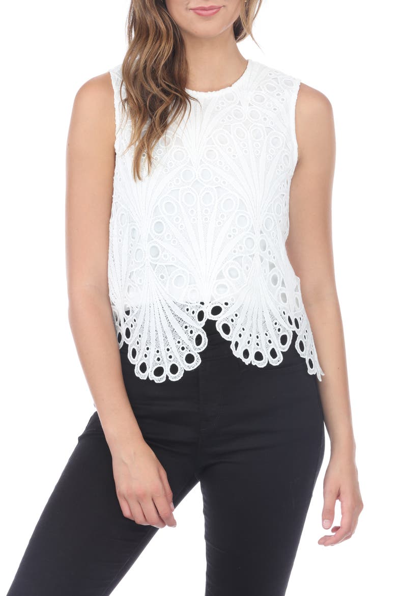 Embroidered Lace Tank Top, Main, color, WHITE