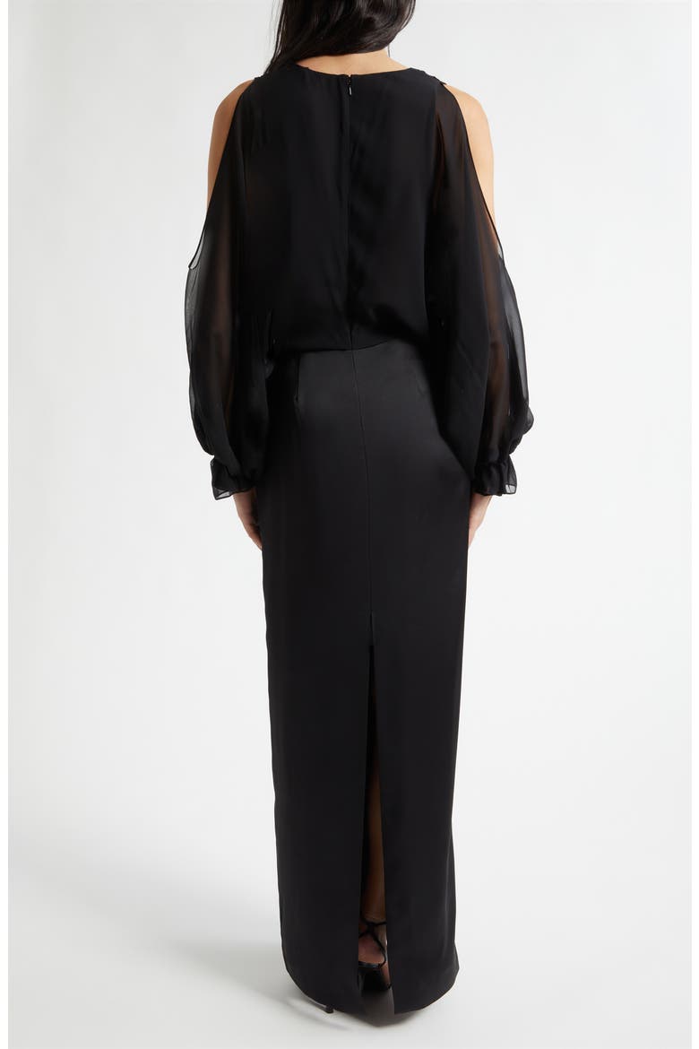 Leesa Long Sleeve Mixed Media Gown, Alternate, color, BLACK