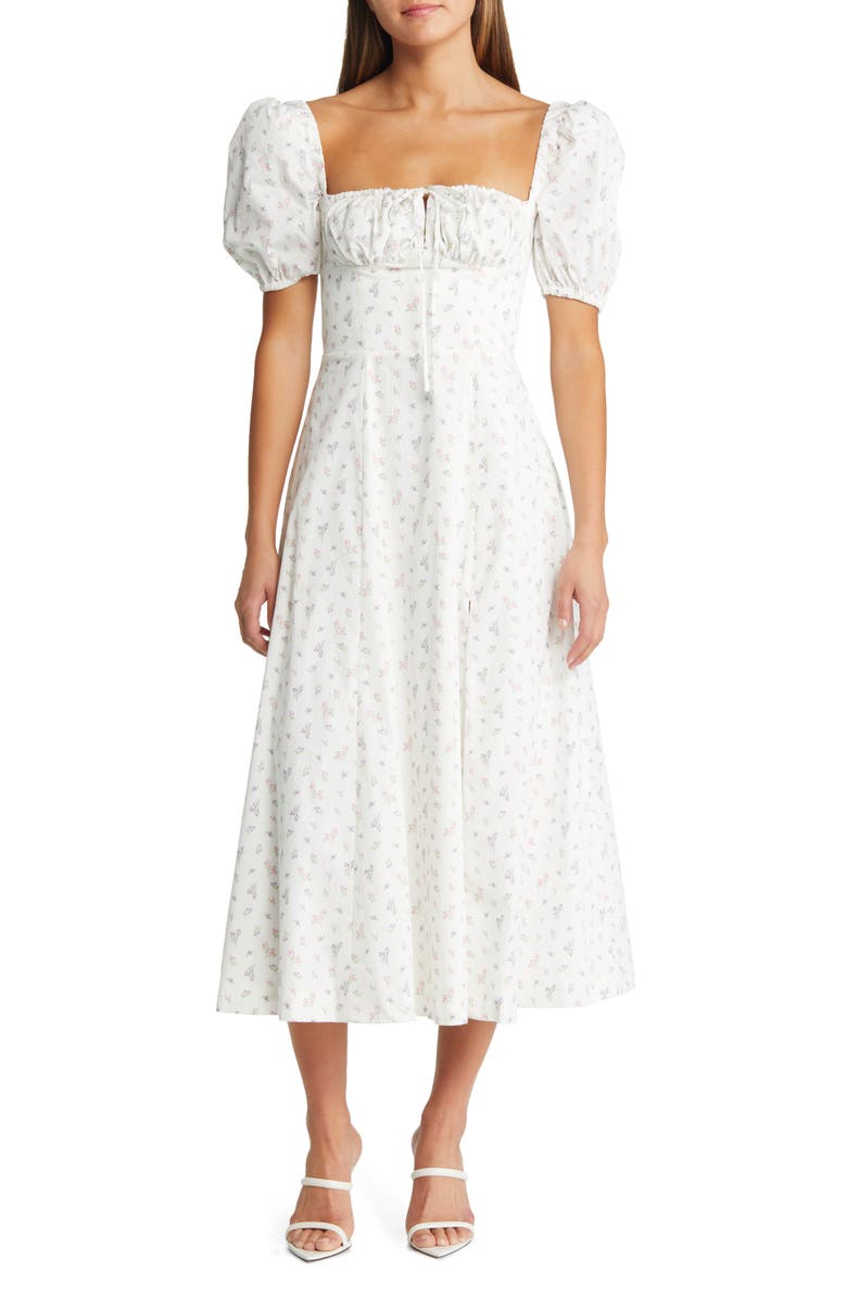 HOUSE OF CB Tallulah Puff Sleeve Midi Dress, Alternate, color, White Floral