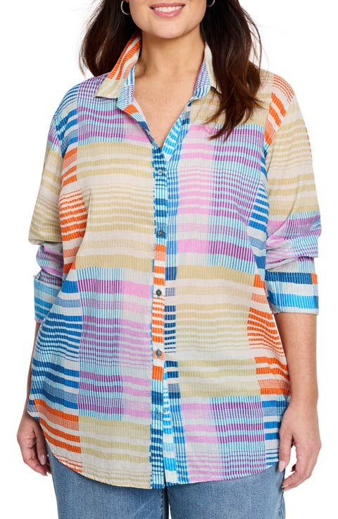 Sunset Stripe Cotton Button-Up Shirt (Plus)