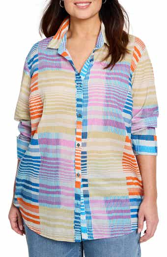 NIC+ZOE Sunset Stripe Cotton Button-Up Shirt