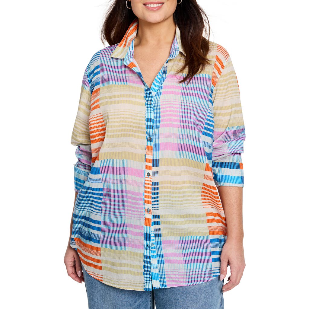 Nic + Zoe Nic+zoe Sunset Stripe Cotton Button-up Shirt In Blue Multi