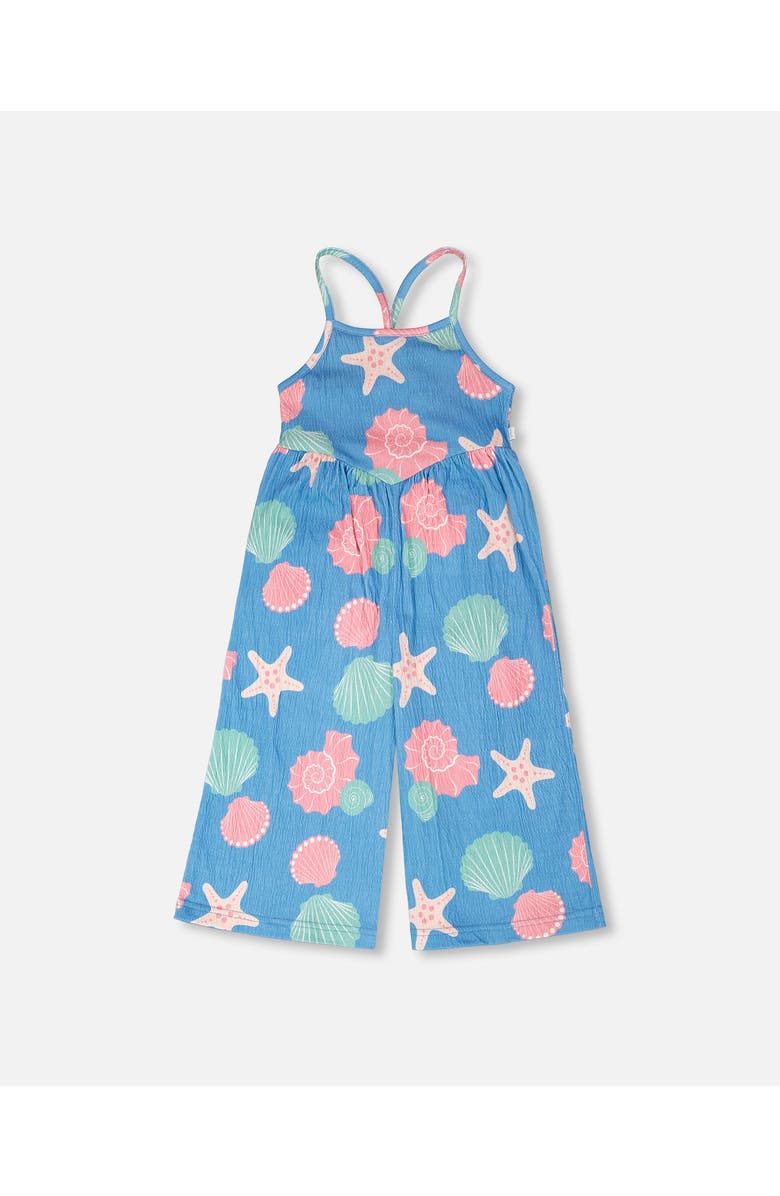 Deux par Deux Crinkle Jersey Shell Jumpsuit, Main, color, Blue Seashell Print