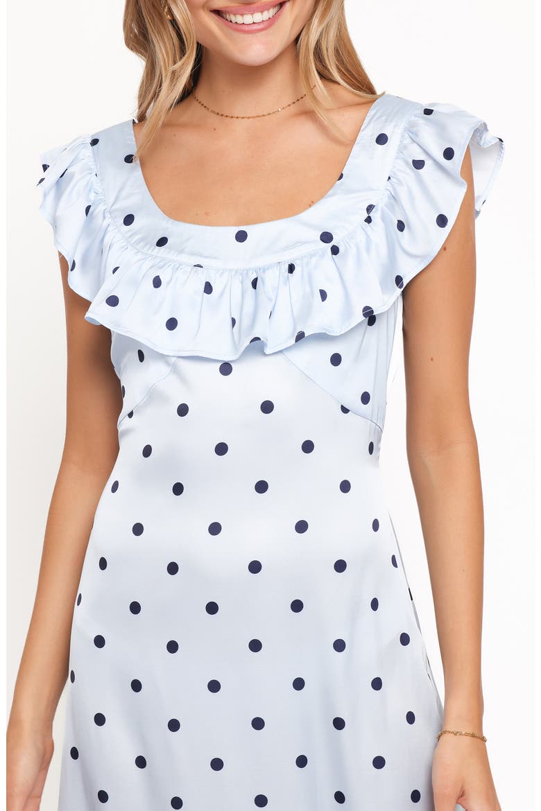 Manaris Dot Off the Shoulder Maxi Dress, Alternate, color, BLUE POLKA DOT