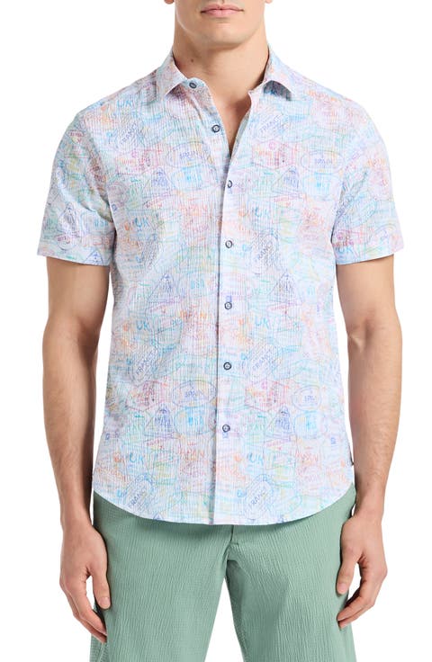Passport Short Sleeve Cotton Seersucker Button-Up Shirt