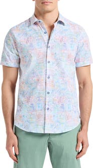 Robert Graham Passport Short Sleeve Cotton Seersucker Button-Up Shirt