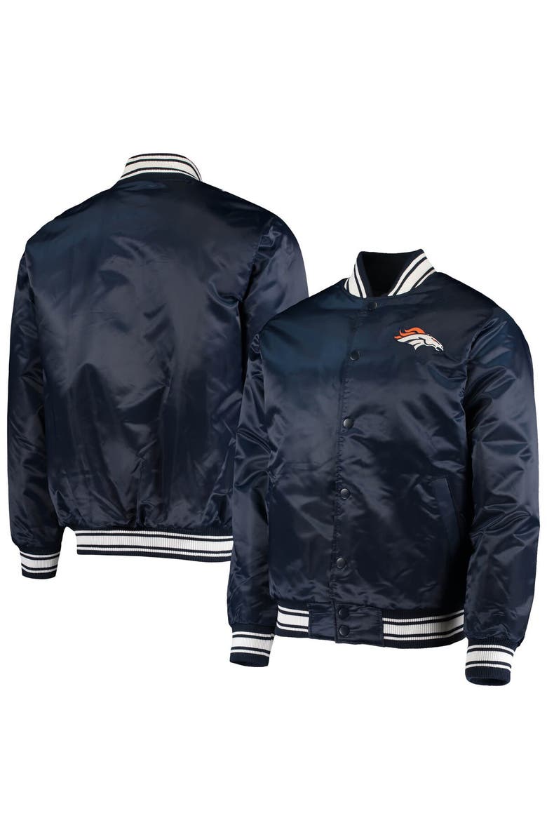 STARTER Men's Starter Navy Denver Broncos Locker Room Satin Varsity Full-Snap Jacket, Main, color, Navy