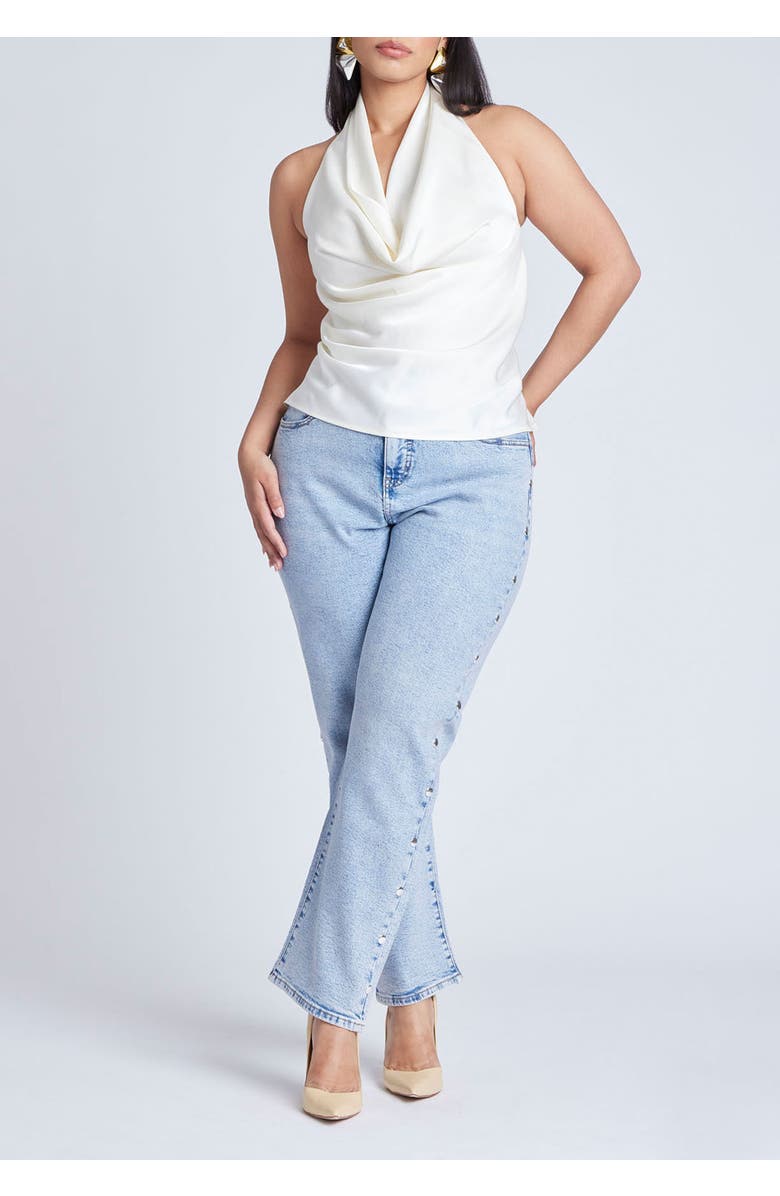 ELOQUII Satin Halter Top, Alternate, color, Jet Stream