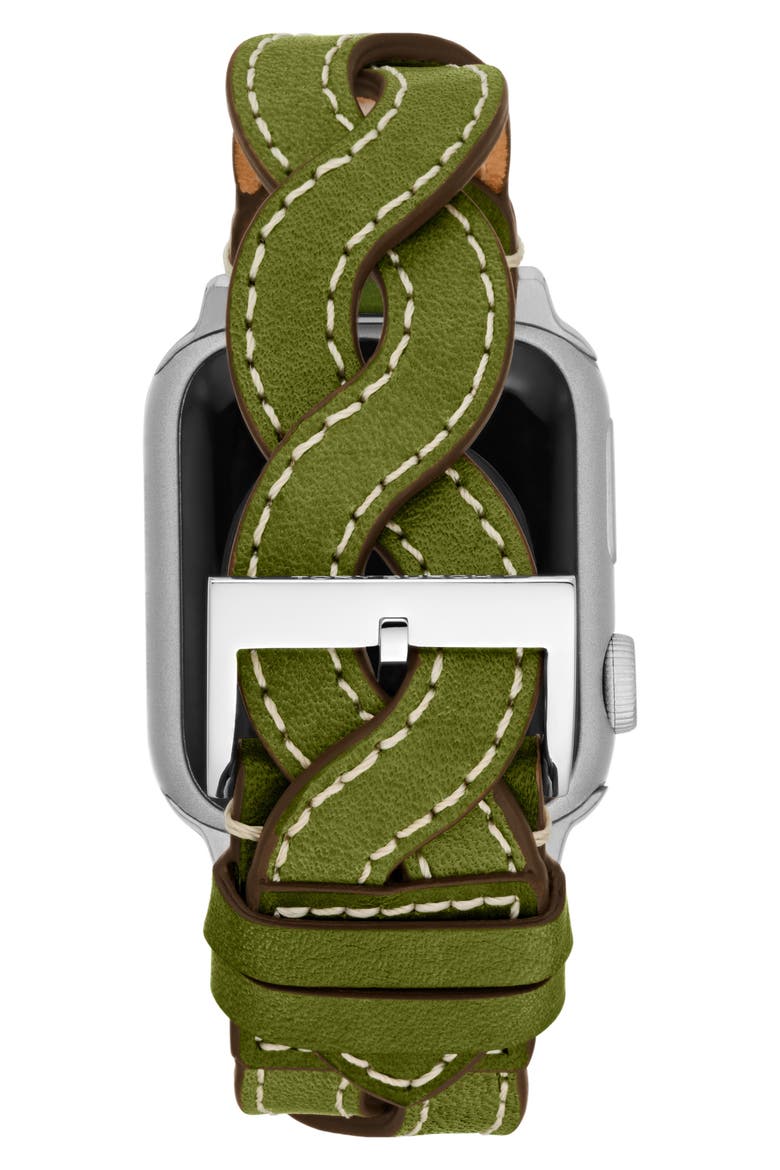 Braided Leather Apple Watch® Watchstrap, Alternate, color, SILVER