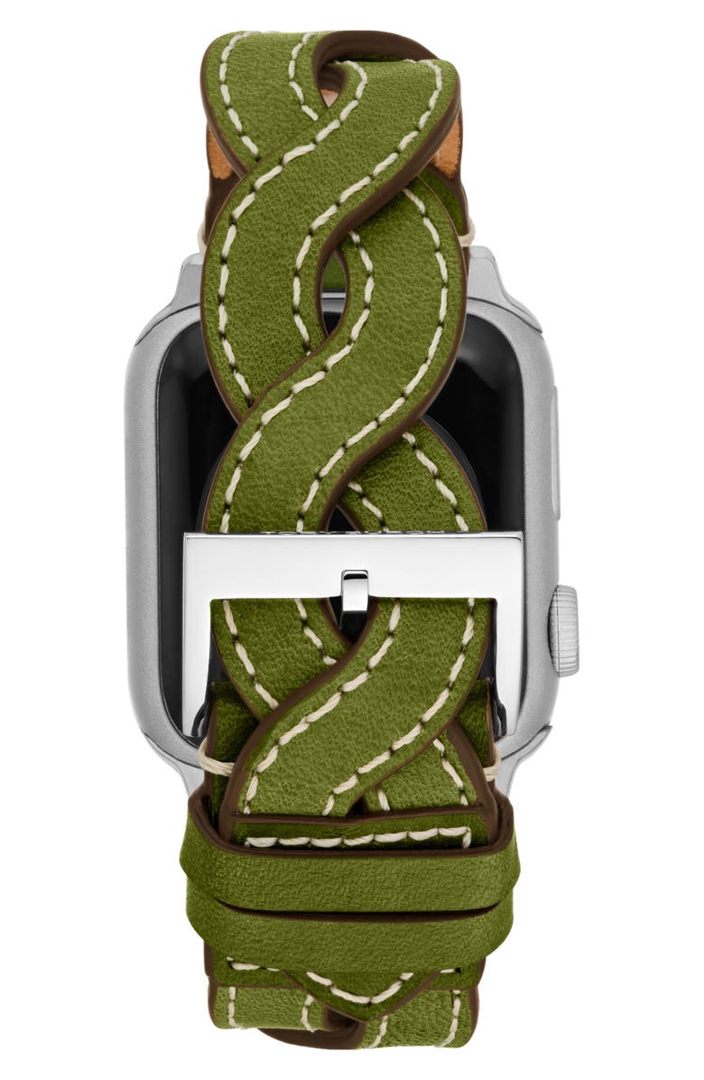 Tory Burch Braided Leather Apple Watch<sup>®</sup> Watchstrap, Alternate, color,