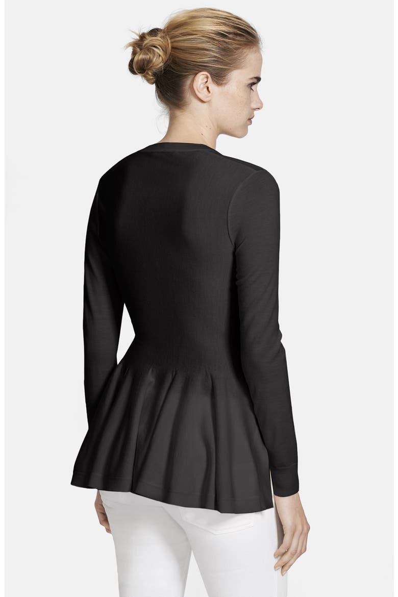 Alexander McQueen Peplum Cardigan, Alternate, color, BLACK