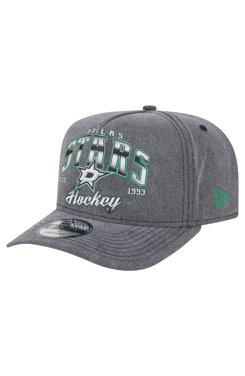 New Era Men's New Era  Charcoal Dallas Stars Throwback Washed A-Frame Pre-Curved 9FIFTY Snapback Hat, Main, color, 