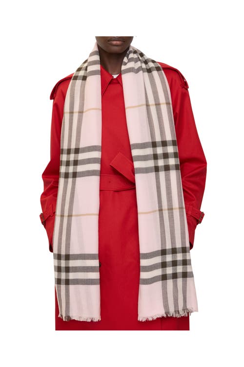 Burberry Wide Check Wool Scarf In Pink