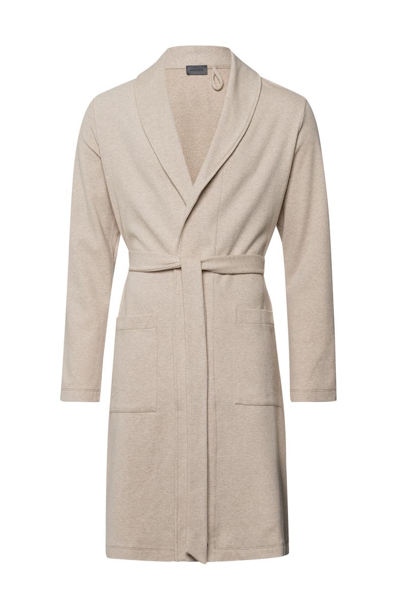 Hanro Cozy Living Organic Cotton Soft Jersey Robe, Main, color, Camel Melange