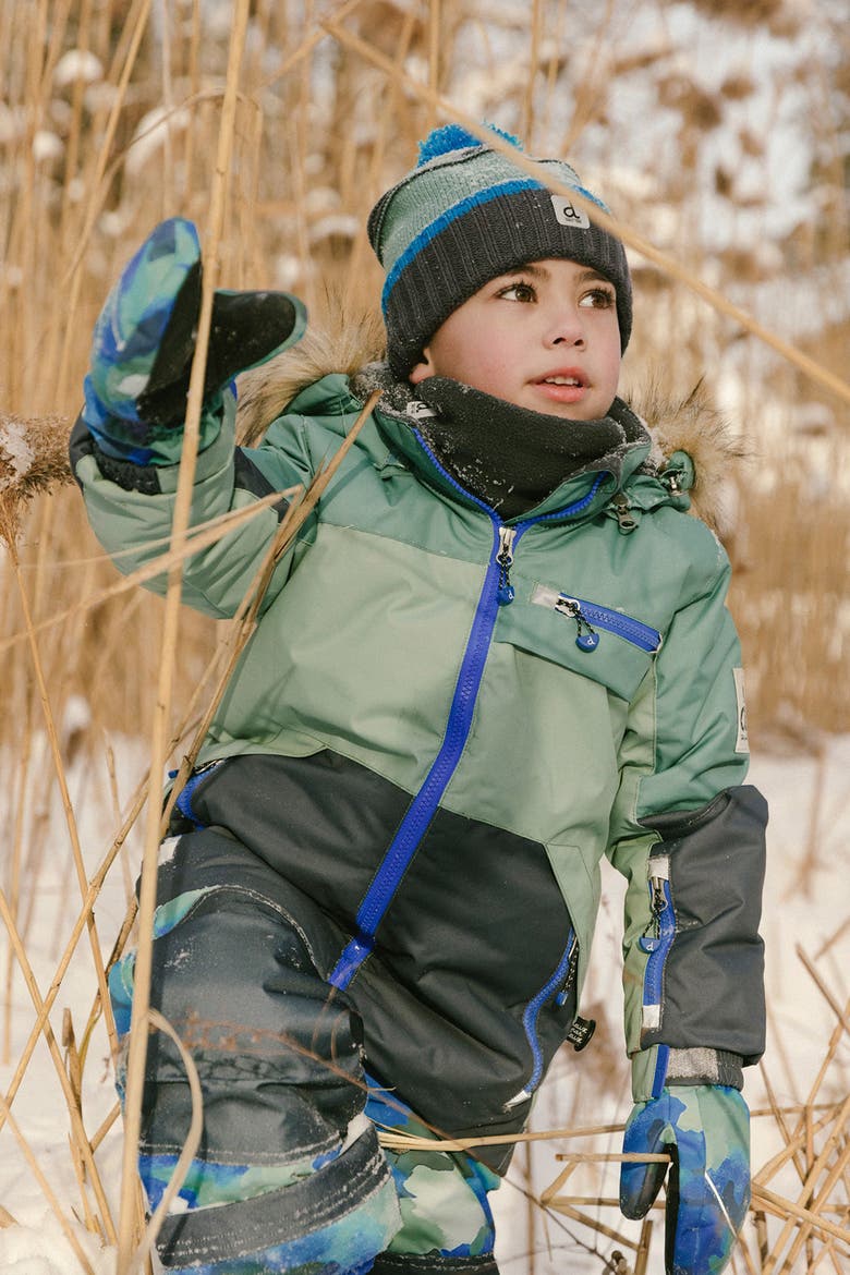 Play Faux Fur Hood Jacket & Camouflage Pants Two Piece Snowsuit, Alternate, color, Blue Camouflage