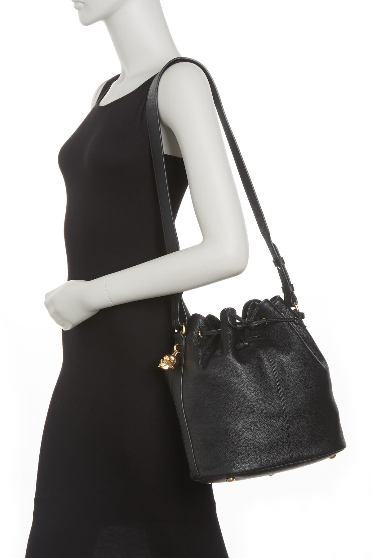 McQueen Padlock Skull Leather Bucket Bag, Alternate, color, 