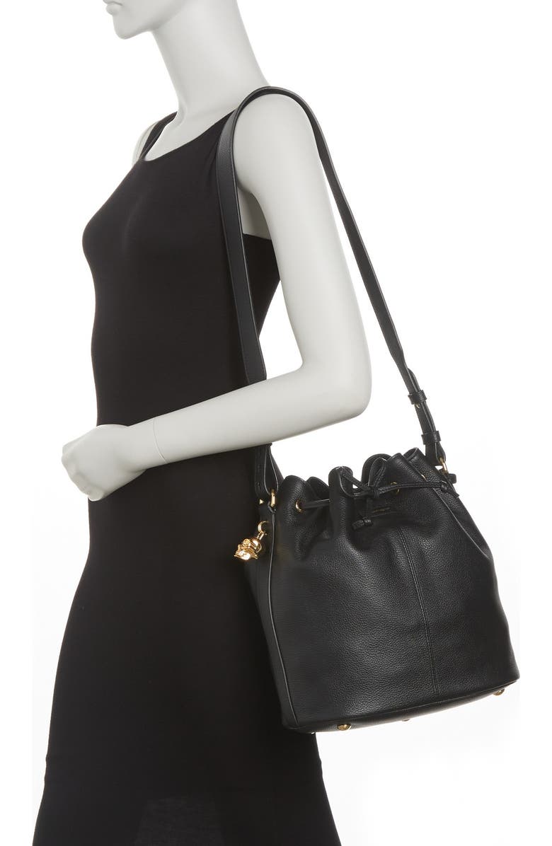 McQueen Padlock Skull Leather Bucket Bag, Alternate, color,