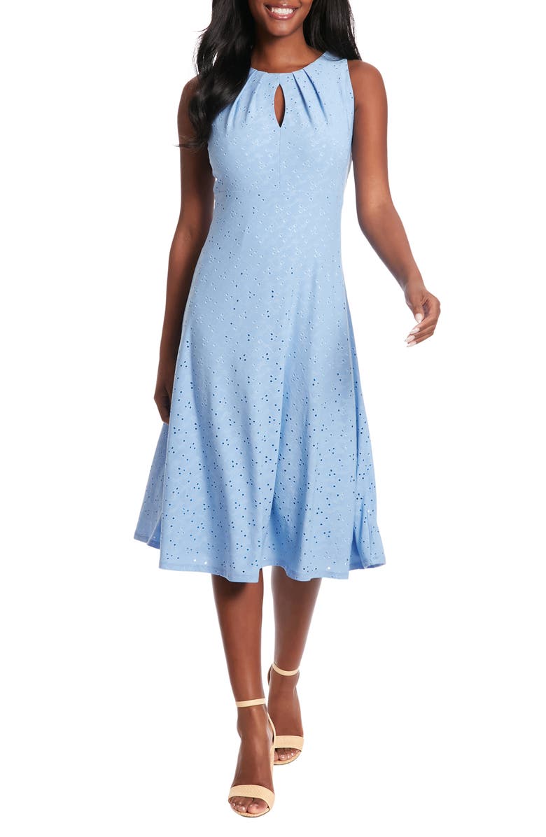 London Times Sleeveless Eyelet Dress, Main, color, Vista Blue