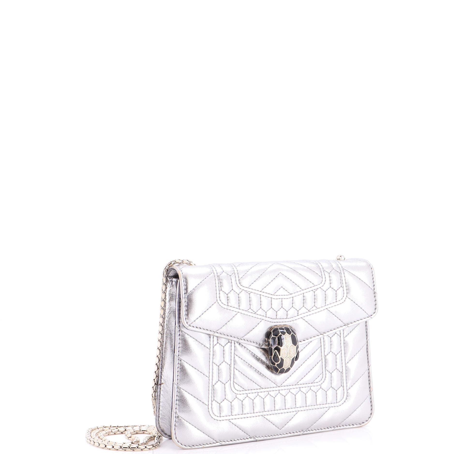 Serpenti Forever Square Shoulder Bag Quilted Leather Small, Alternate, color, Metallic Silver