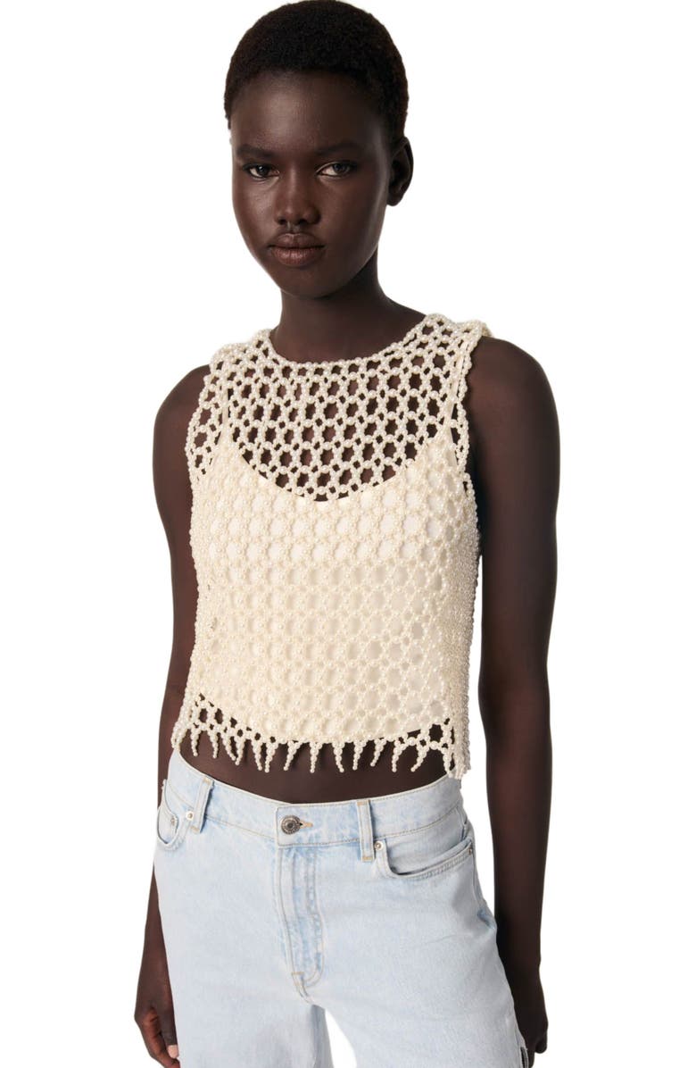 maje Cropped sleeveless beaded top, Main, color, 