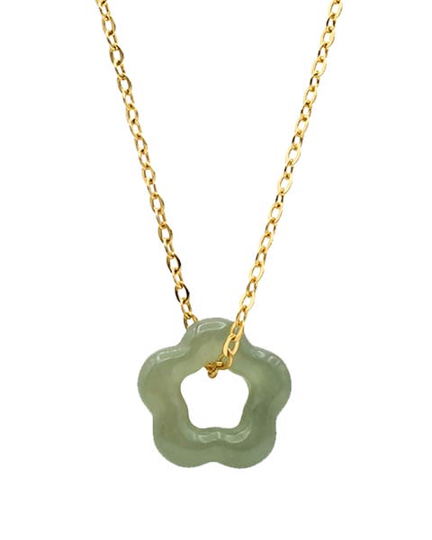 Plum blossom Green jade pendant necklace