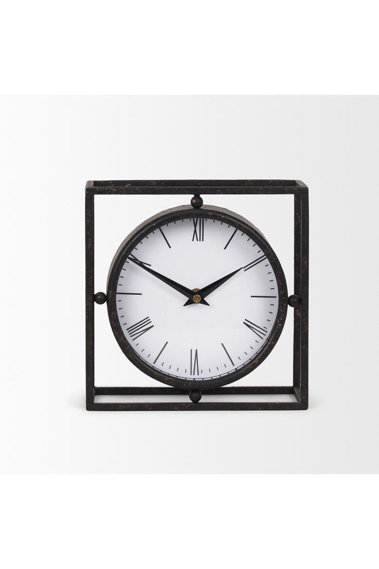 Raisa Antiquing Metal Table Clock, Alternate, color, Black