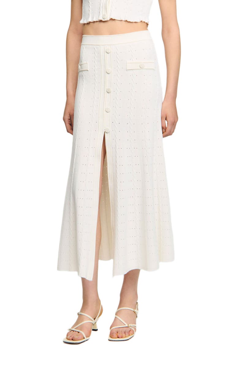 SANDRO Pointelle knit midi skirt, Alternate, color, Ecru