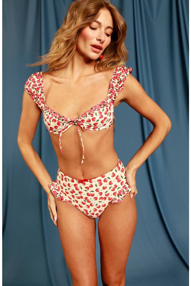 Lupita Cherish Cap Sleeve Bikini Top, Alternate, color, RED
