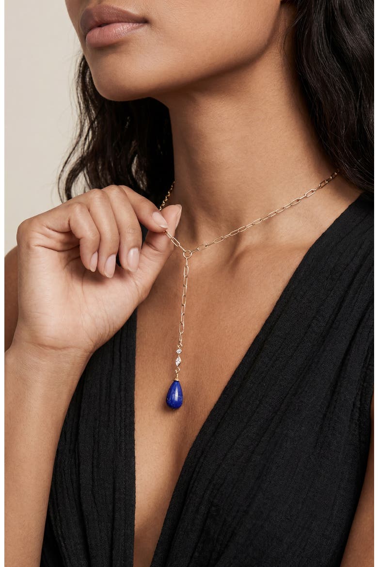 Tiger Eye Teardrop Lariat Necklace, Alternate, color, LAPIS