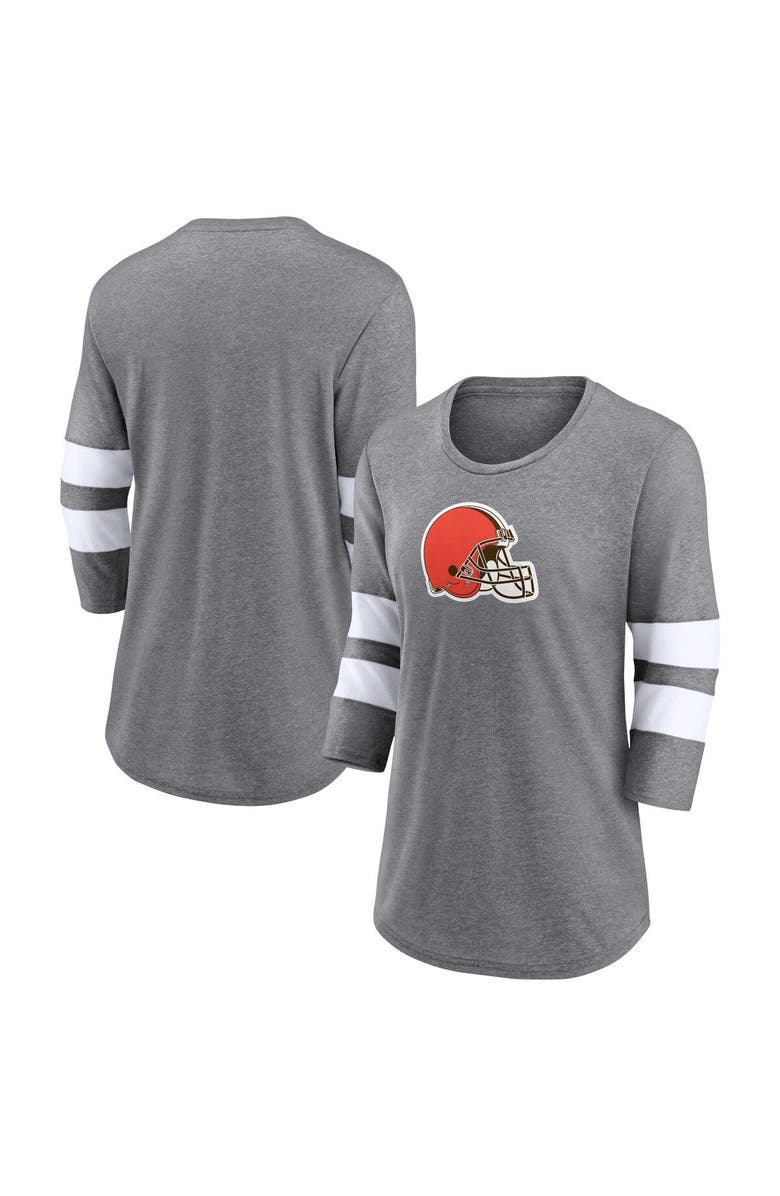 FANATICS Women's Fanatics Branded Heathered Gray Cleveland Browns Primary Logo 3/4 Sleeve Scoop Neck T-Shirt, Main, color, Heather Gray