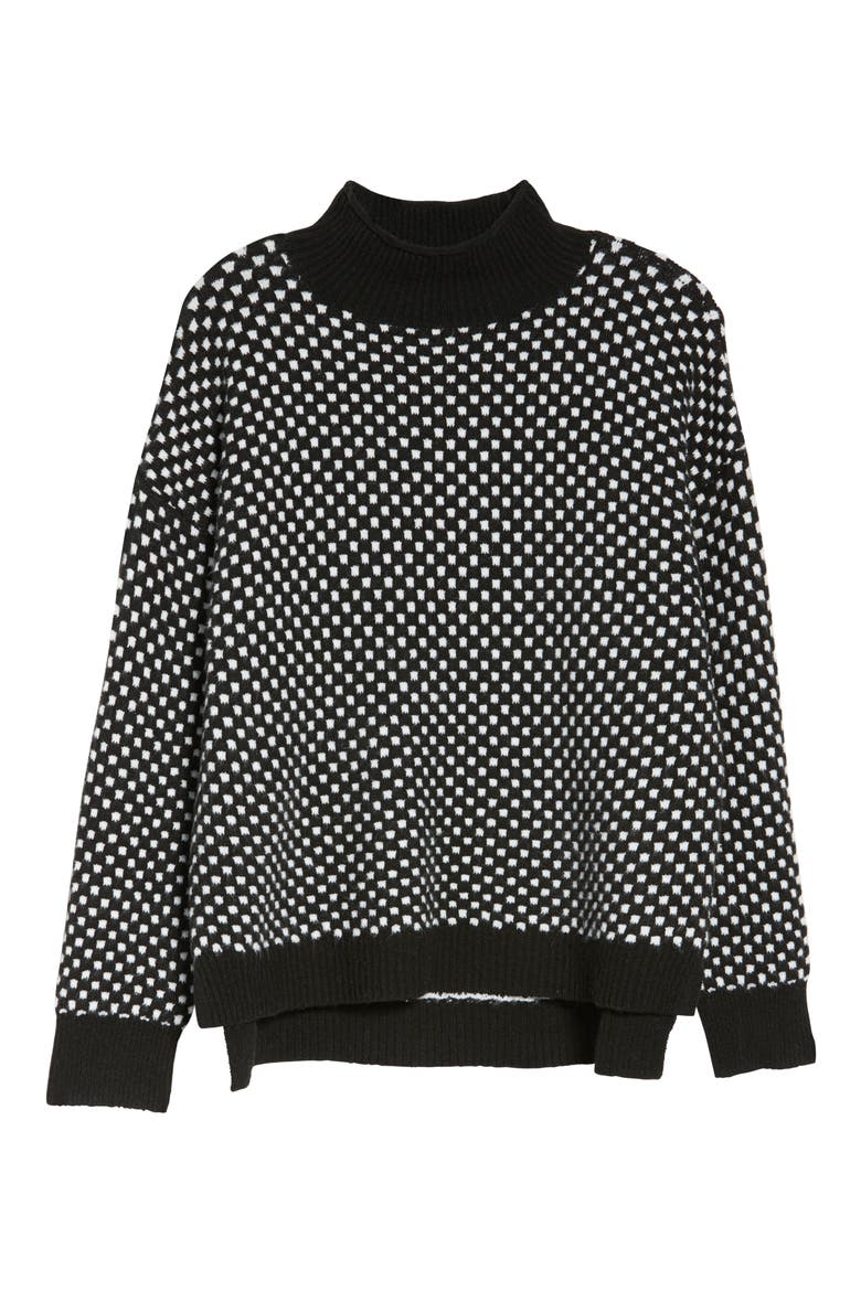Check Mock Neck Sweater, Alternate, color, BLACK-IVORY