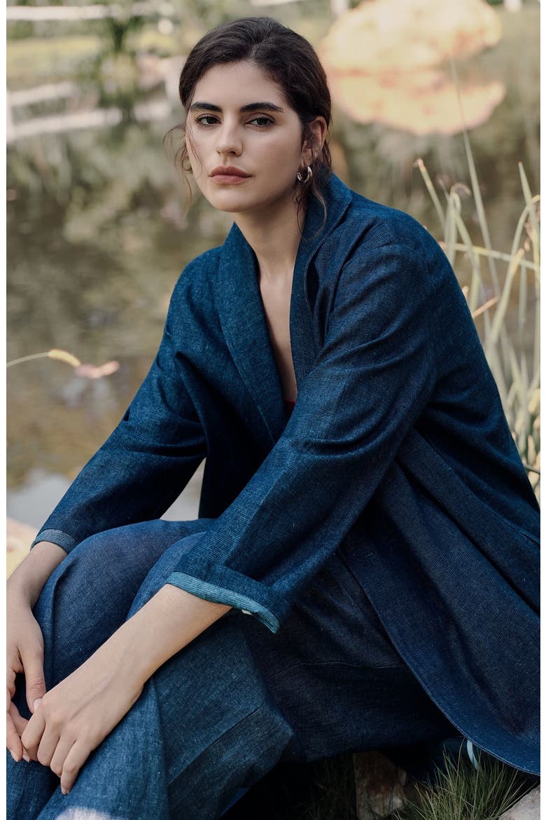 Denim Atelier Trench Coat, Alternate, color, blue denim