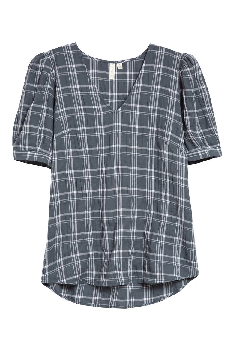 Plaid Blouse, Main, color, BLUE SLATE PEARL PLAID