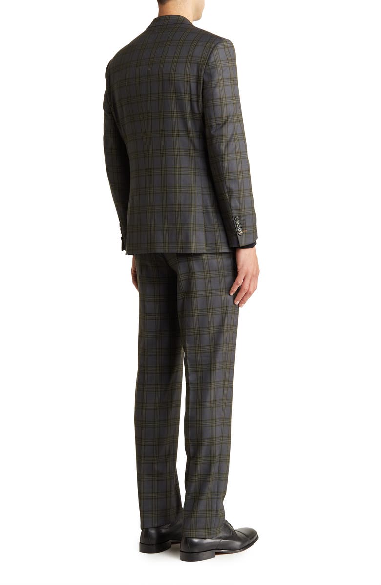 Trim Fit Green Plaid Two Button Peak Lapel Suit