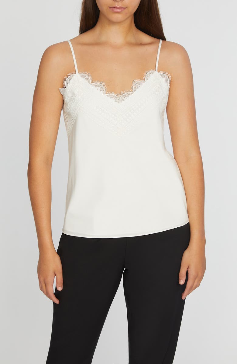 Elie Tahari The Mazzy Lace Trim Camisole, Main, color, Sky White