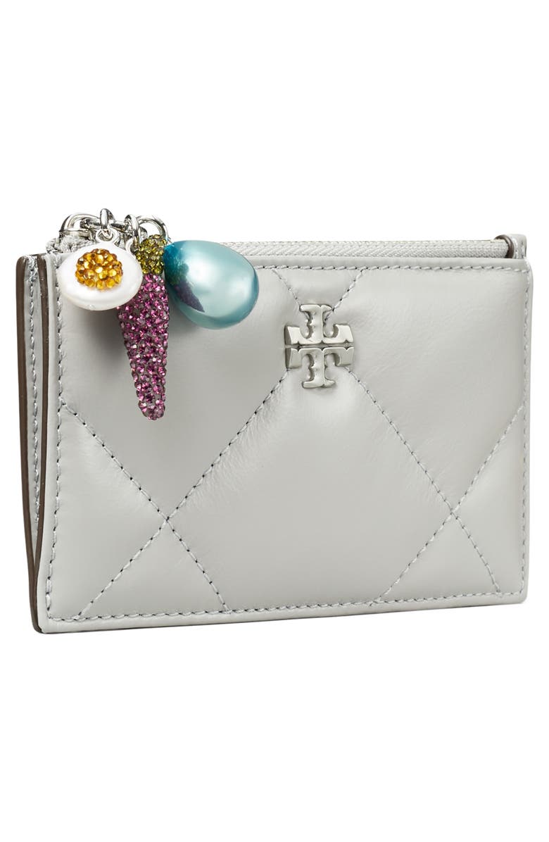 Tory Burch Kira Diamond Quilt Charm Zip Wallet, Alternate, color, Grey